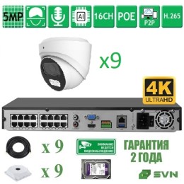 Комплект видеонаблюдения на 9 камер с матрицами SONY 5Мп SVN Топаз-500SL9