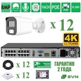 Комплект видеонаблюдения на 12 камер 8Мп SVN Топаз-800ECO12