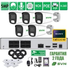 Комплект на 5 камер с матрицами SONY 5Мп SVN Сапфир-500SBC5